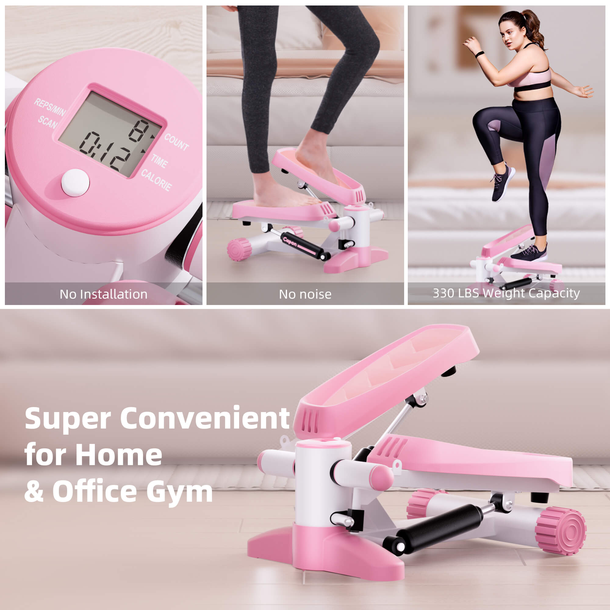 Capon Stair Stepper for Exercises, Portable Mini Steppers with Resistance Band & Non-Slip Mat, 330LB Weight Capacity and LCD Calories Display, Aerobic Fitness Stepper Machine for Home Office Workout Capon Stair Stepper for Exercises, Portable Mini Steppers with Resistance Band & Non-Slip Mat, 330LB Weight Capacity and LCD Calories Display, Aerobic Fitness Stepper Machine for Home Office Workout